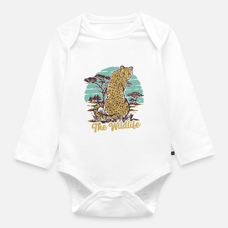 Le guépard de la faune - Body Bébé bio manches longues - blanc