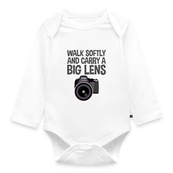 Marchez doucement et portez une grande lentille 2 - Body Bébé bio manches longues - blanc - Devant