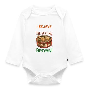 Indian food foodies, biryani, lovers, - Organic Longsleeve Baby Bodysuit - white - Front