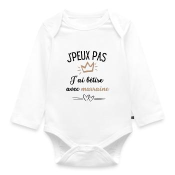 J ai bêtise avec marraine - Body Bébé bio manches longues - blanc - Devant