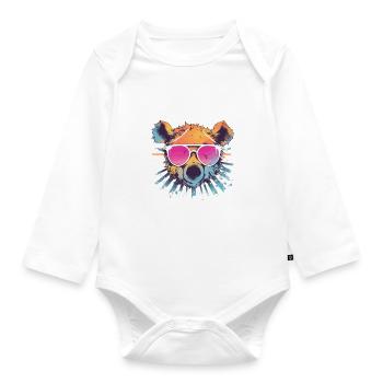 Bear Bear Sunglasses Brown Bear Forest Dweller - Organic Longsleeve Baby Bodysuit - white - Front