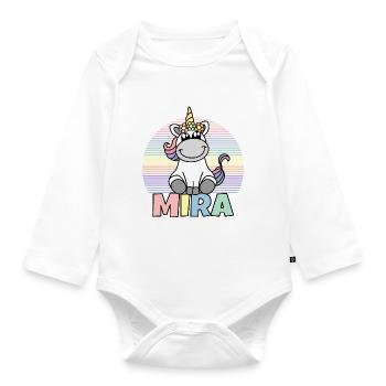Mira Unicorn Name - Organic Longsleeve Baby Bodysuit - white - Front