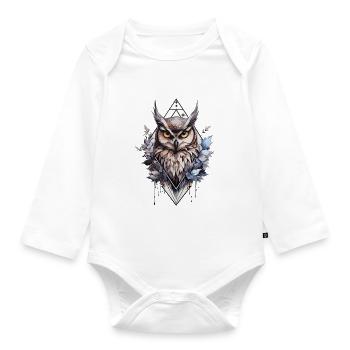 Eule geometrisch - Baby Bio-Langarm-Body - Weiß - Vorne