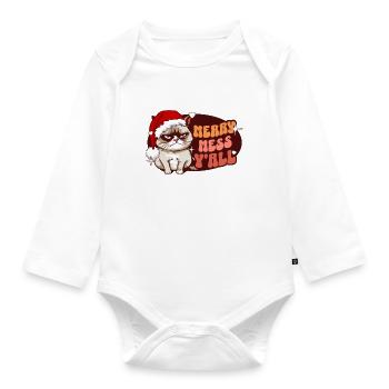Merry Mess Y'all: Angry Cat Women Funny Christmas - Organic Longsleeve Baby Bodysuit - white - Front