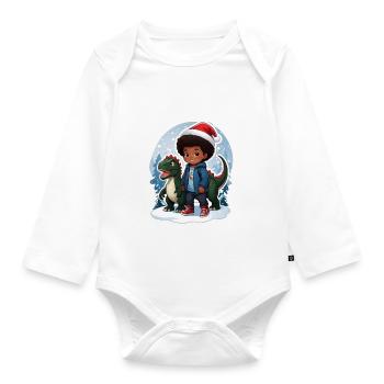 Dino idée cadeau de Noël enfant et enfant en bas âge - Body Bébé bio manches longues - blanc - Devant