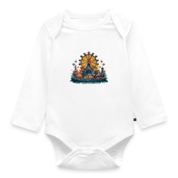 Freizeitpark Jahrmarkt Rummelplatz Volksfest - Baby Bio-Langarm-Body - Weiß - Vorne