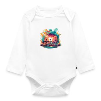 Freizeitpark Jahrmarkt Rummelplatz Volksfest - Baby Bio-Langarm-Body - Weiß - Vorne