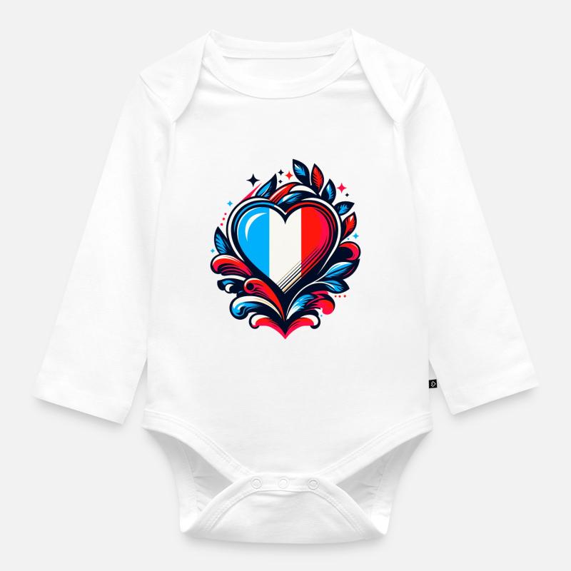Coeur drapeau Français - Body Bébé bio manches longues - blanc