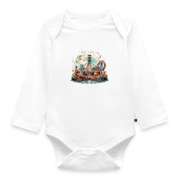 Freizeitpark Jahrmarkt Rummelplatz Volksfest - Baby Bio-Langarm-Body - Weiß - Vorne