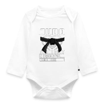 Judo-Schwarzgurt in Arbeit - Baby Bio-Langarm-Body - Weiß - Vorne