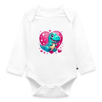 T-Rex Herz Glitzernder Valentinstag Dino - Baby Bio-Langarm-Body - Weiß - Vorne