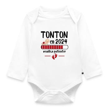 Cadeau Tonton Annonce Grossesse Futur Oncle 2024 - Body Bébé bio manches longues - blanc - Devant