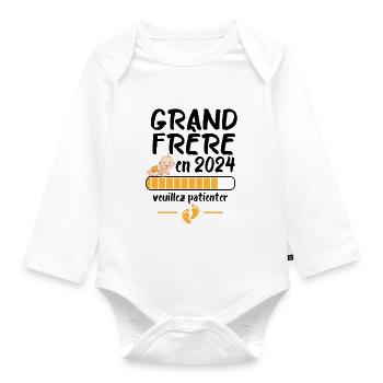 Grand Frère Annonce Grossesse Futur Frère 2024 - Body Bébé bio manches longues - blanc - Devant