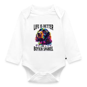 Boykin Spaniel Dog Breed Life is Better - Organic Longsleeve Baby Bodysuit - white - Front