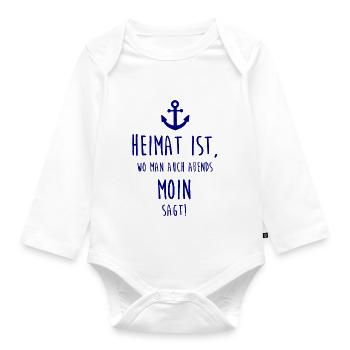 Heimat ist, wo man auch abends MOIN sagt! - Baby Bio-Langarm-Body - Weiß - Vorne