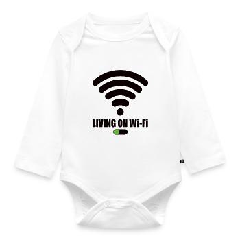 Living On Wi-Fi Wifi Wifi Saying Internet Signal - Organic Longsleeve Baby Bodysuit - white - Front