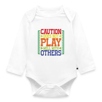 Caution Does Not Play Well With Others 82 - Organic Longsleeve Baby Bodysuit - white - Front