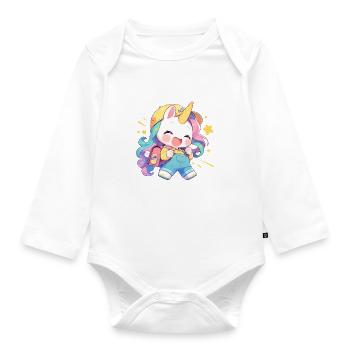 Unicorn Kawaii Japanese - Organic Longsleeve Baby Bodysuit - white - Front