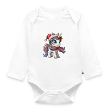 Unicorn Christmas Kawaii - Organic Longsleeve Baby Bodysuit - white - Front