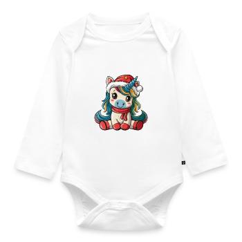 Unicorn Christmas Kawaii - Organic Longsleeve Baby Bodysuit - white - Front