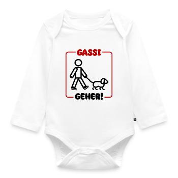 Gassi Gehen Hund - Baby Bio-Langarm-Body - Weiß - Vorne
