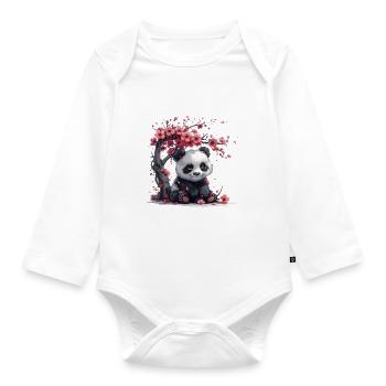 Panda Bear Sakura Tree Japanese Giant Panda - Organic Longsleeve Baby Bodysuit - white - Front