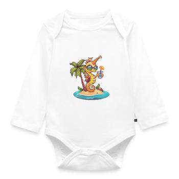 Seahorse Summer Holiday - Organic Longsleeve Baby Bodysuit - white - Front