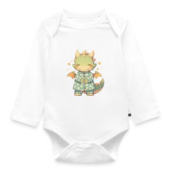 Dragon Pajamas Kawaii Dragon Kids - Organic Longsleeve Baby Bodysuit - white - Front