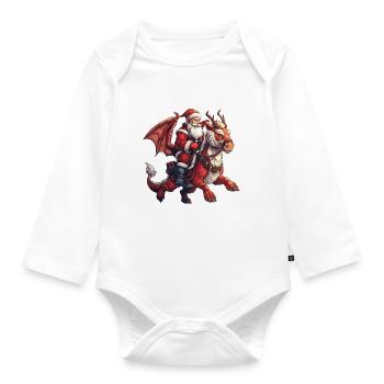 Le Père Noël chevauche un dragon Noël - Body Bébé bio manches longues - blanc - Devant