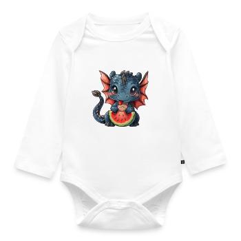 Dragon Watermelon Kawaii Dragon Kids - Organic Longsleeve Baby Bodysuit - white - Front