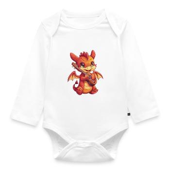 Drache Ukulele Kawaii Drache Kinder - Baby Bio-Langarm-Body - Weiß - Vorne