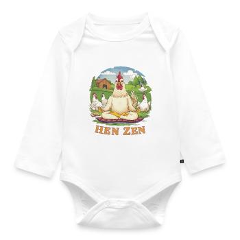 Hen Zen Hahn Meditation Yoga Hühner Bauernhof - Baby Bio-Langarm-Body - Weiß - Vorne