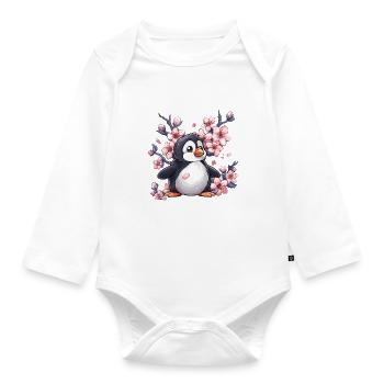 Pingouin Japonais Cerise Kawaii Pingouin Mignon - Body Bébé bio manches longues - blanc - Devant