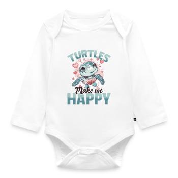 Funny Sea Turtle Animal Turtles Make Me Happy - Baby Bio-Langarm-Body - Weiß - Vorne