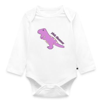 Pinker Dinosaurier - Baby Bio-Langarm-Body - Weiß - Vorne