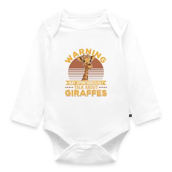 Warning May Spontaneously Talk About Giraffes - Organic Longsleeve Baby Bodysuit - white - Front