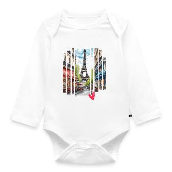 I love Paris: Eiffelturm und ein charmantes Café - Baby Bio-Langarm-Body - Weiß - Vorne
