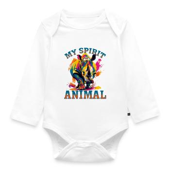 Funny Rhino Rhino Animal my spirit animal - Organic Longsleeve Baby Bodysuit - white - Front