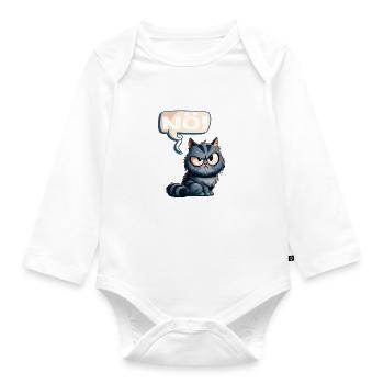 Grummelige Katze - Nö! fieses Kätzchen keine Lust - Baby Bio-Langarm-Body - Weiß - Vorne