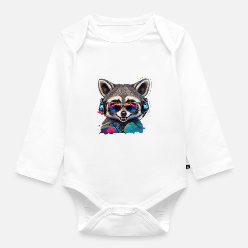 Waschbär Mit Kopfhörern Graffiti Kunst - Baby Bio-Langarm-Body - Weiß