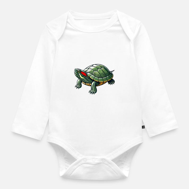 Turtle Red-eared Turtle - Organic Longsleeve Baby Bodysuit - white