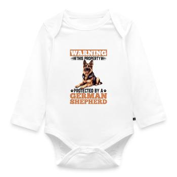 German Shepherd Dog Breed Warning This Property - Organic Longsleeve Baby Bodysuit - white - Front