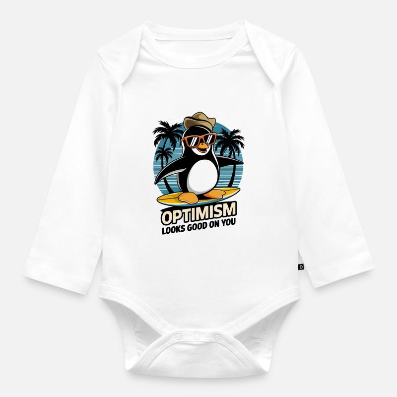 Optimismus Steht Dir Gut Surfen Pinguin - Baby Bio-Langarm-Body - Weiß