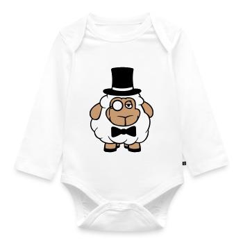 Sheep Mr. Gentleman Top Hat Monocle Glasses - Organic Longsleeve Baby Bodysuit - white - Front