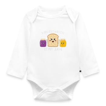 Funny Kindergarten Design – Breakfast Outfit - Organic Longsleeve Baby Bodysuit - white - Front