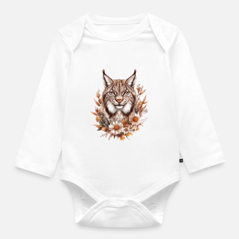Lynx avec des fleurs - Body Bébé bio manches longues - blanc