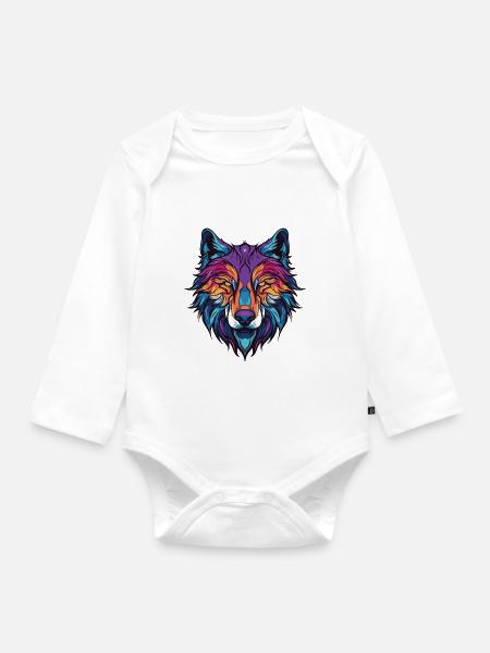 Wolf Portrait - Baby Bio-Langarm-Body - Weiß