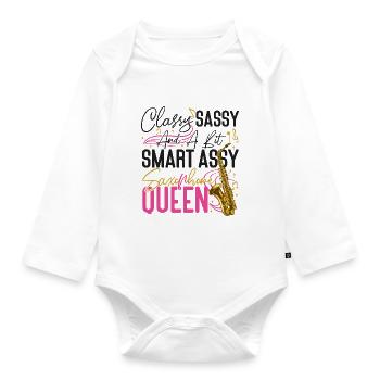 Saxophone Classy Sassy And A Bit - Organic Longsleeve Baby Bodysuit - white - Front
