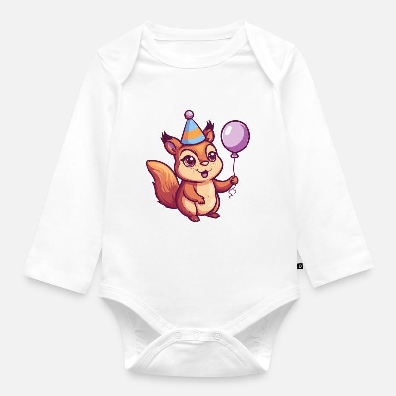 Eichhörnchen Geburtstag Baby - Baby Bio-Langarm-Body - Weiß