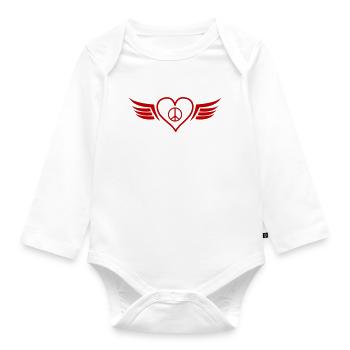 Heart Wings Peace - Organic Longsleeve Baby Bodysuit - white - Front